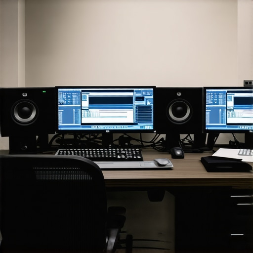 High-End Editing Studio Setup A professional editing workspace with controls and monitors