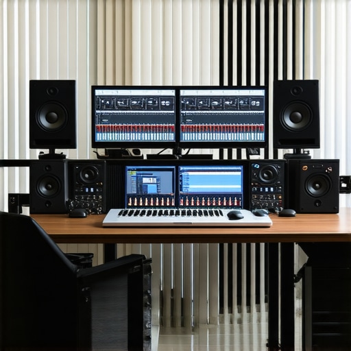 A professional editing studio showing audio monitors, color grading panels, and a large display