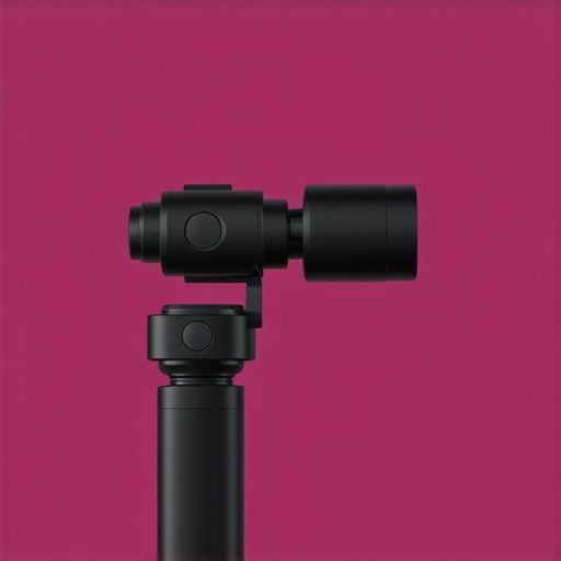 High-tech Gimbal with AI Stabilization A professional-grade gimbal stabilizer with digital interface showing stabilization status.