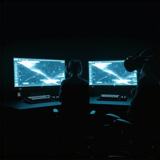 Futuristic editing setup featuring VR headsets and holographic displays.