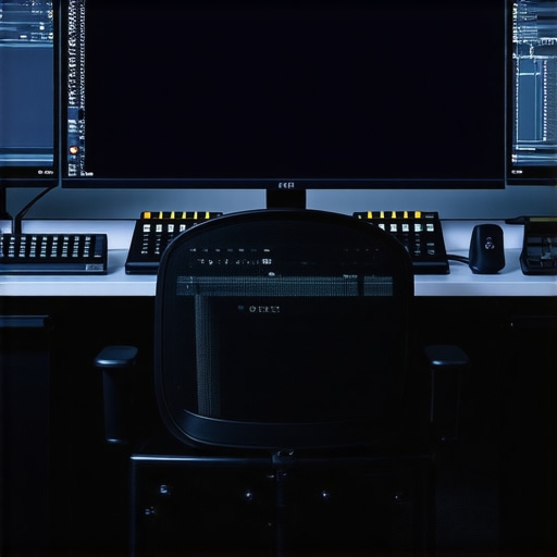 Next-Gen Editing Setup A sleek, professional editing station featuring tactile controllers, a calibrated monitor, and AI-enabled accessories.
