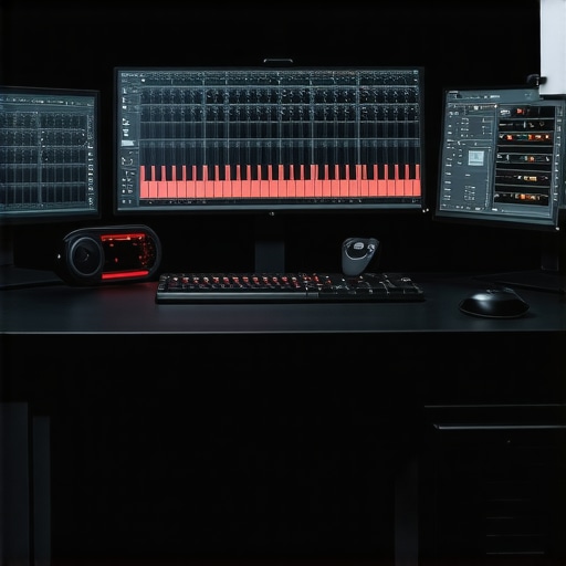 Futuristic editing station with haptic controllers, multi-sensor input devices, and AI processors for content creation.