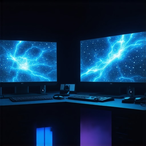 Next-Generation Editing Environment A modern creative studio featuring holographic and tactile editing tools