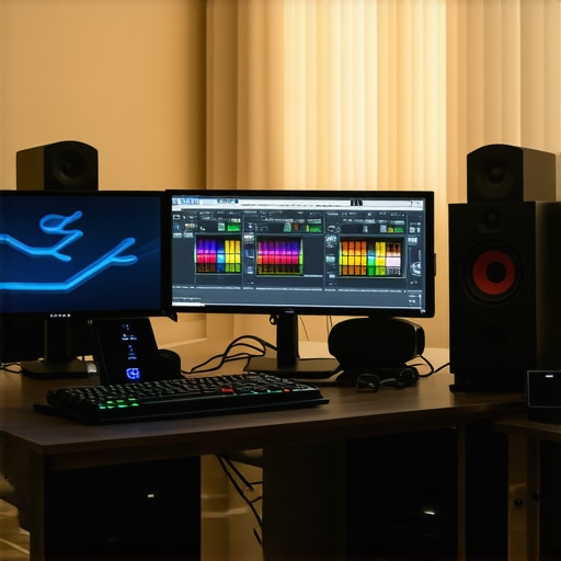 Next-Generation Editing Setup A state-of-the-art editing workspace featuring dual monitors displaying color grading tools