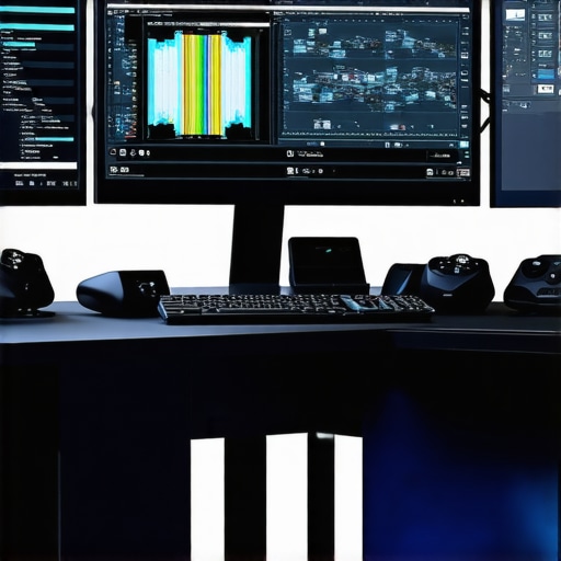 Optimized 8K Editing Setup A professional editing workstation equipped with a high-performance GPU, multiple monitors, and external SSDs for 8K video editing