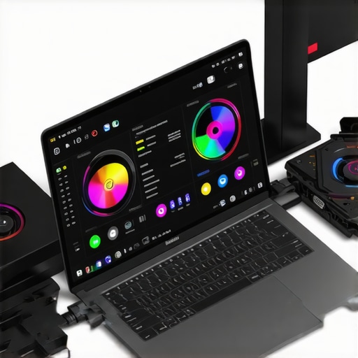 Optimized Laptop Editing Setup with External Hardware Laptop connected to external GPU and SSD for enhanced editing performance