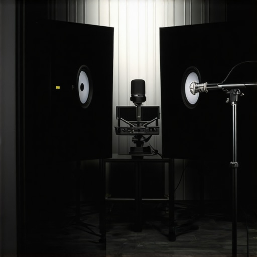 Professional vocal recording setup with adjustable microphone position and acoustic treatment.