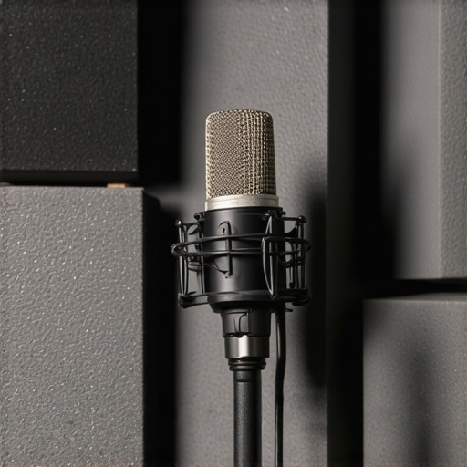 Vocal recording setup with microphone and acoustic foam panels