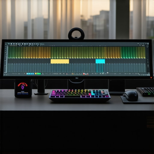 Premium Editing Workstation with Calibration and Haptic Devices Professional editing station featuring color calibration panels, haptic controllers, and high-end monitors