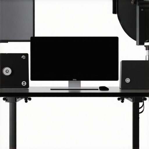Professional Color Calibration Environment Colorimeter device calibrating a professional monitor in a dedicated studio setting.