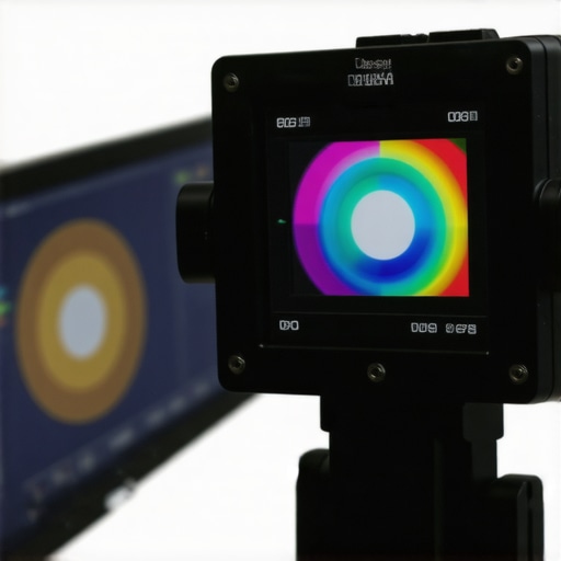Professional Color Calibration Equipment in Use Spectrophotometer calibrating a professional monitor in a studio