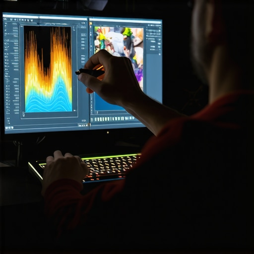 Professional Color Calibration Setup A skilled editor adjusting calibration tools on a professional reference monitor to ensure accurate high dynamic range output