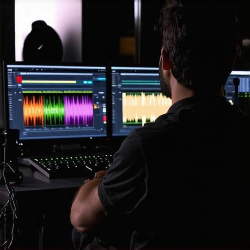 Colorist analyzing scopes on calibrated monitors during shadow correction process