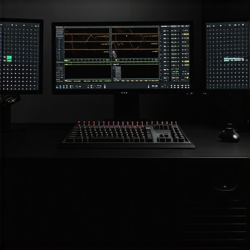 Professional Content Creator's Workspace with Advanced Editing Tools A modern editing setup showing control panels, multiple displays, and color calibration equipment.