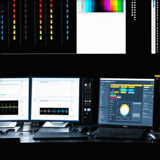 Professional Editing Setup with Calibration Instruments A professional photo editing workspace featuring calibration tools and control panels.