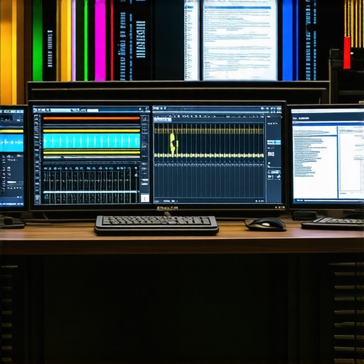 Professional Editing Suite with Color Grading An editor's workstation showing advanced editing software interfaces with focus on color grading and timeline adjustments.