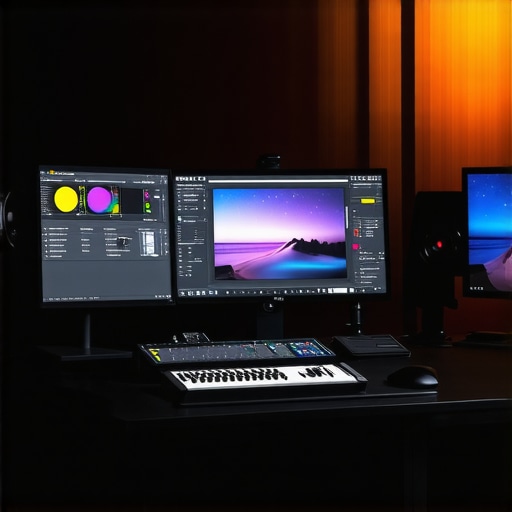 Professional Video Editing Setup with Correction Interface A professional video editing station showing chromatic aberration correction tools on a high-resolution monitor.