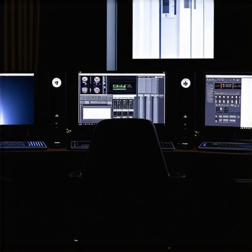 A state-of-the-art video editing workstation showcasing multi-GPU hardware and editing software interface.