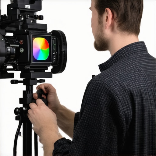 Real-Time Spectral Monitoring in Color Calibration A colorist with spectral measurement tools calibrates lighting for consistent visuals.