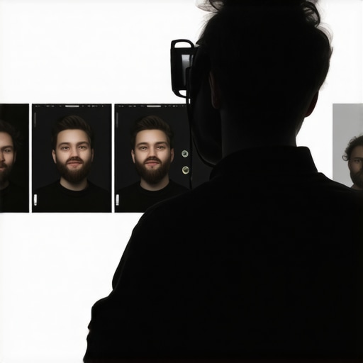 Responsible AI Masking in Photography Photographer analyzing ethically masked images on computer screen
