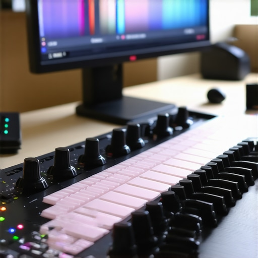 State-of-the-Art Editing Accessories in Action A detailed view of professional editing tools on a multimedia workstation.