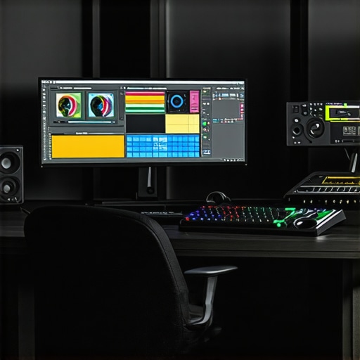 State-of-the-Art Editing Workspace Modern video editing workspace featuring advanced hardware accessories