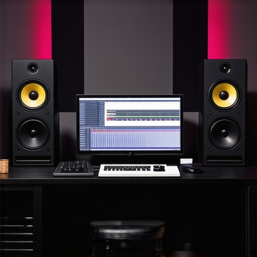 Studio Setup for Precise Low-End Monitoring A professional recording studio highlighting high-fidelity monitors and acoustic treatments tailored for accurate low-frequency response.