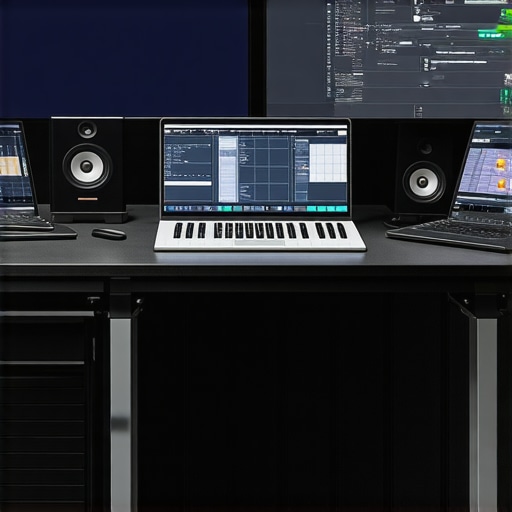 High-end content creator workspace with professional editing devices and tools.