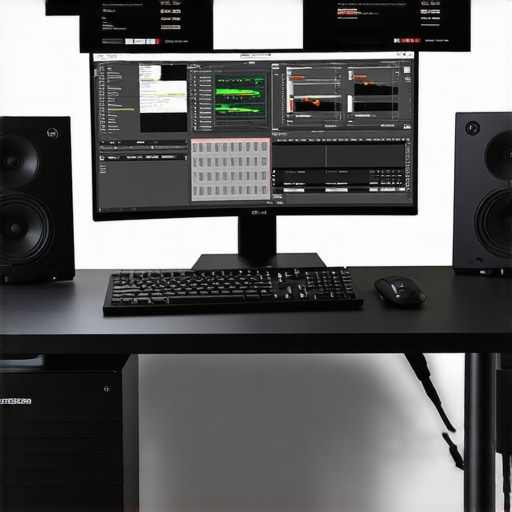 Ultimate Editing Station A sleek, high-tech video editing workstation with professional hardware setup.