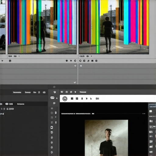 Professional editing software showing 3D camera tracking paths and clean plate projection for background removal.