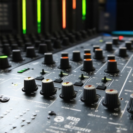 Advanced Color Grading Surface for Video Post-Production Professional color grading control panel with glowing trackballs.