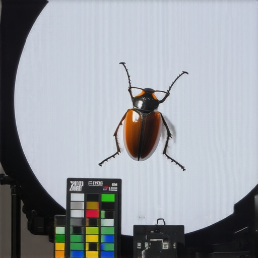 Macro photography setup with LED diffusion and color calibration card