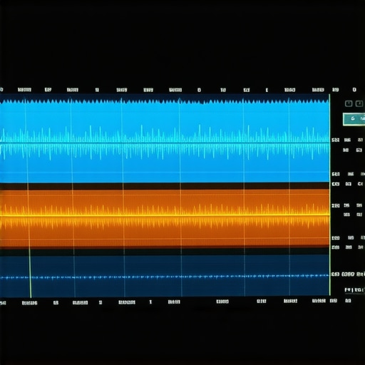 Close up of an audio engineer's monitor showing phase-coherent mid-side processing visuals.