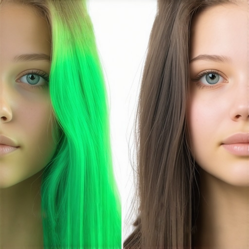Professional comparison of green screen spill suppression techniques on hair and skin.
