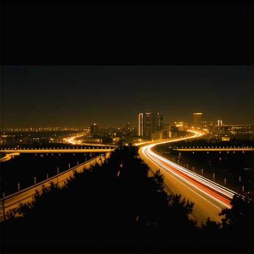 DSLR screen showing ETTR histogram during night city photography