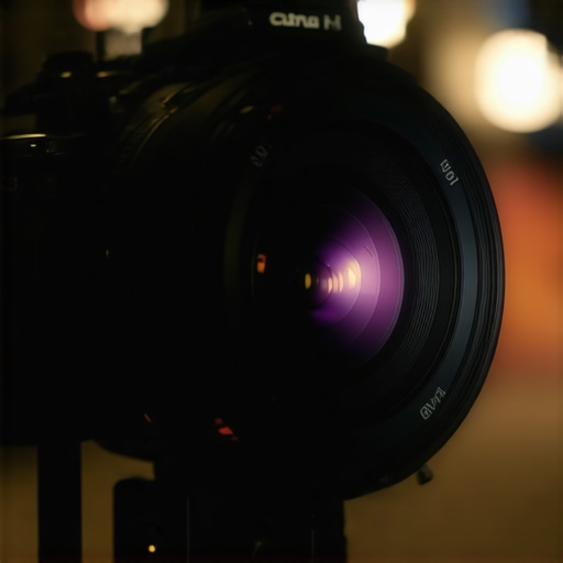 A filmmaker attaching a diffusion filter to a camera lens to create a cinematic halation effect.