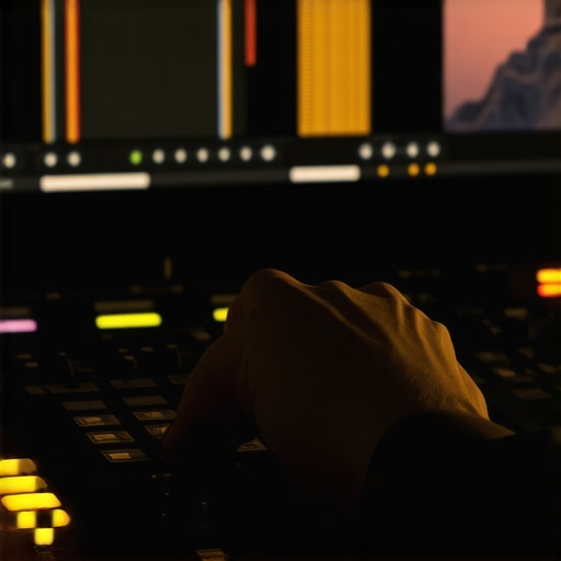 Close-up of a professional editor using a color grading panel and trackball for precise video adjustments.