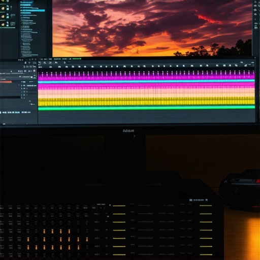 Professional NVMe storage array next to a color-calibrated monitor showing a gradient fix