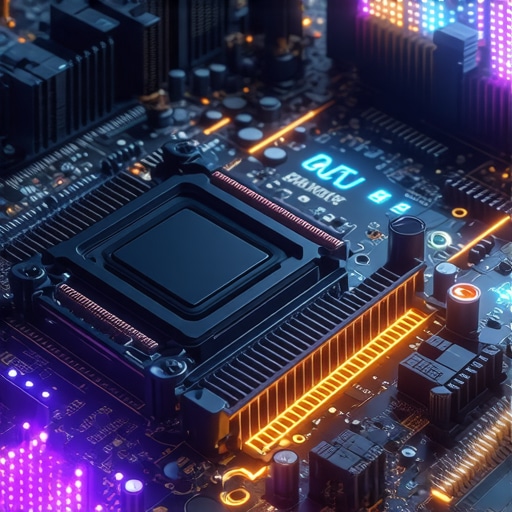 High-Speed Hardware Data Pipeline for Video Editing Close-up of a workstation motherboard showing high-speed storage and PCIe data lanes