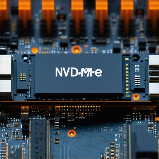An NVMe solid-state drive glowing on a modern PC motherboard to illustrate storage optimization in post-production.