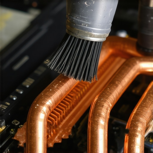Cleaning the copper heat pipes and cooling system of a professional editing laptop.