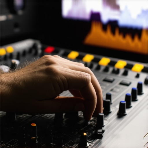 Professional audio engineer using a motorized fader for precise audio mixing