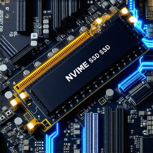 NVMe SSD installation on a professional motherboard representing high-speed data throughput for video editing.