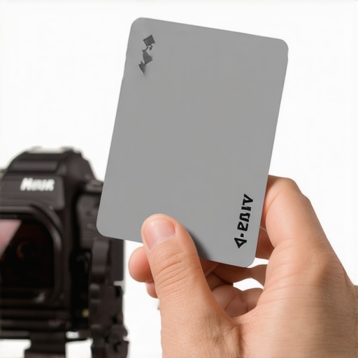 An 18 percent neutral gray card held on a video production set for color calibration