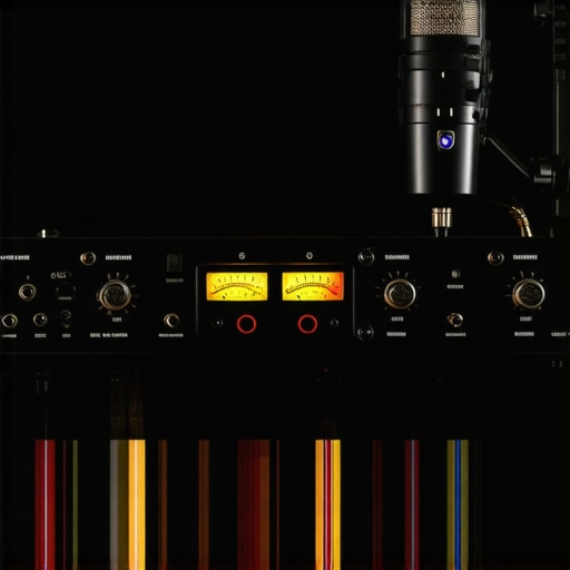 Professional Audio Interface and Signal Chain Setup Close-up of professional audio hardware and shielded cables used to minimize high-frequency hiss.