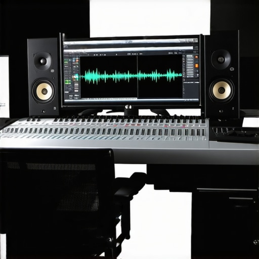 A high-end audio editing suite featuring spectral analysis tools and professional monitoring equipment for precise noise reduction.