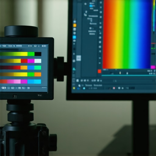 Professional Color Calibration on High-Refresh Monitor A colorimeter calibrating a high-refresh-rate editing monitor in a professional studio setup.