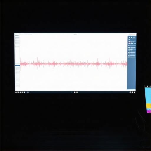 A colorimeter probe attached to a reference monitor during a professional video editing calibration session.