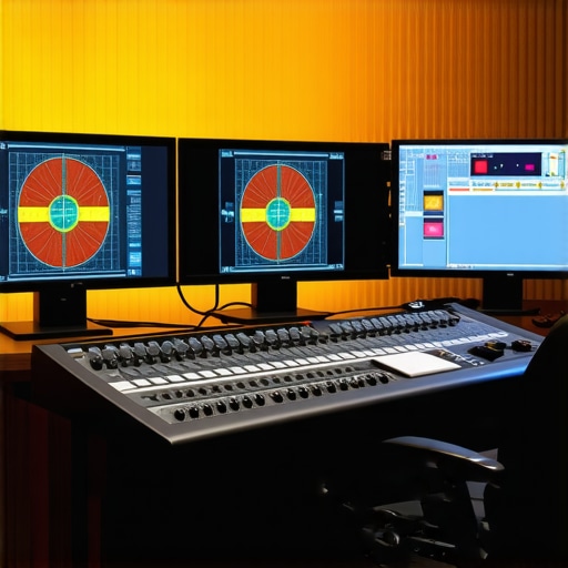 A professional video editor using a dedicated hardware control surface for precise color grading in a dark studio.