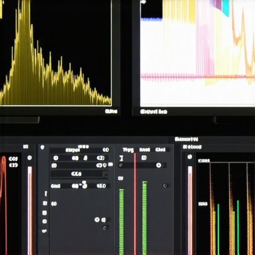 A professional video editing suite showing calibrated monitors and a color grading panel for precise skin tone correction.